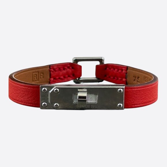 Hermes Red Swift & Palladium Hardware Mini Kelly Bracelet